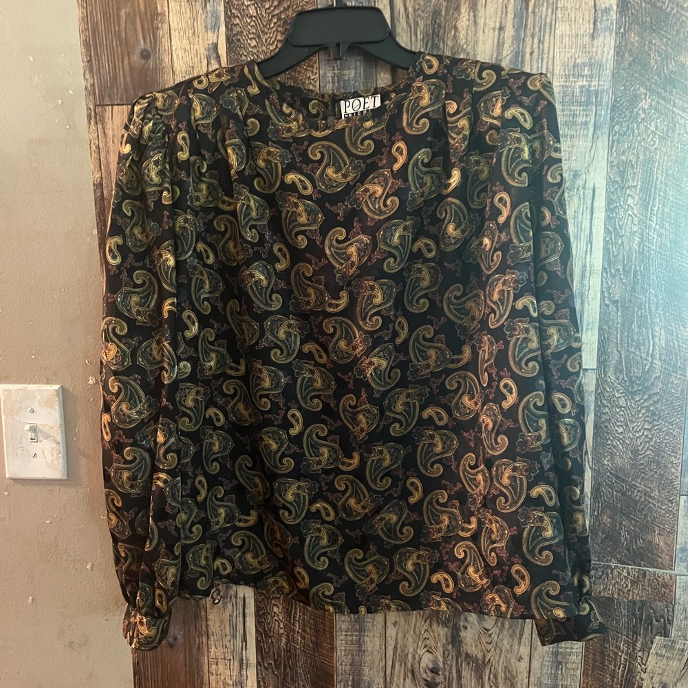 Vintage Poet by Nicola Women's Long Sleeve  Blouse Top Size 16 Black Paisley